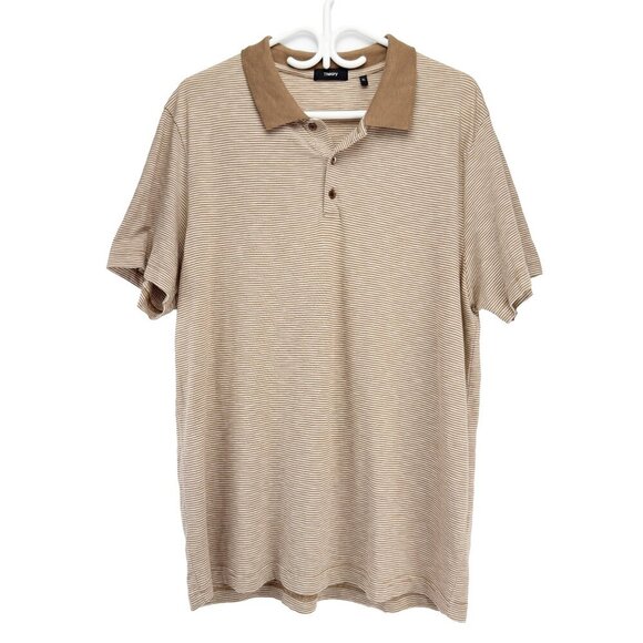 THEORY Bron D.Cosmos Striped Brown Beige Preppy 100% Cotton Polo sz XL - Picture 1 of 5
